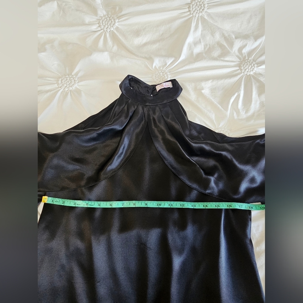 Parker Sonelle Mock-Neck Cold-Shoulder Silk Satin Blouse Color Black - Picture 6 of 9